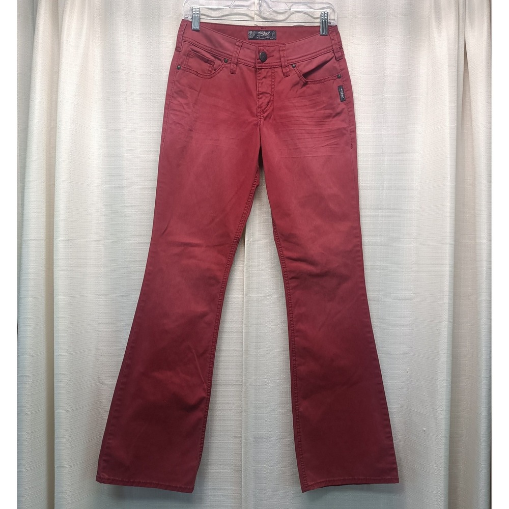 Silver Jeans Co Suki Mid Rise Bootcut Pants Brick Red W28 L34 Burgundy Stretch